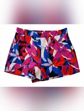 Nine West Floral Pull-On Shorts L Bright Tropical Pockets
